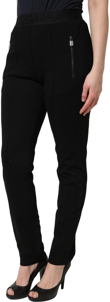 Dolce & Gabbana Black Viscose Mid Waist Skinny Trouser Pants Zwart