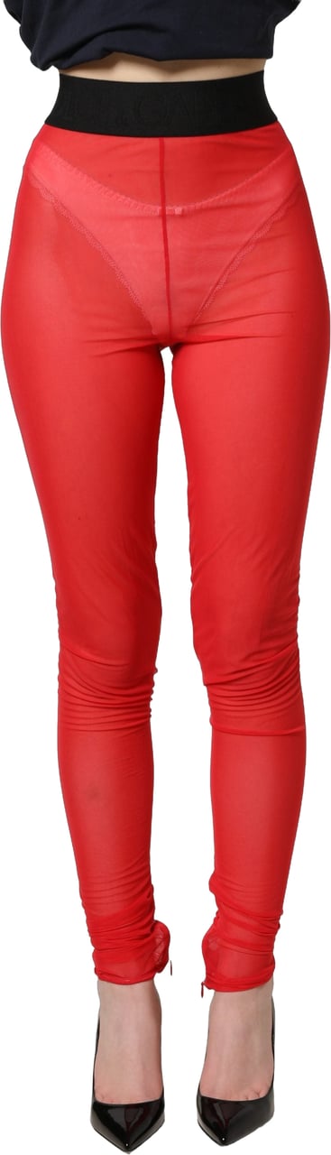 Dolce & Gabbana Red Nylon Stretch Slim Legging Trouser Pants Rood