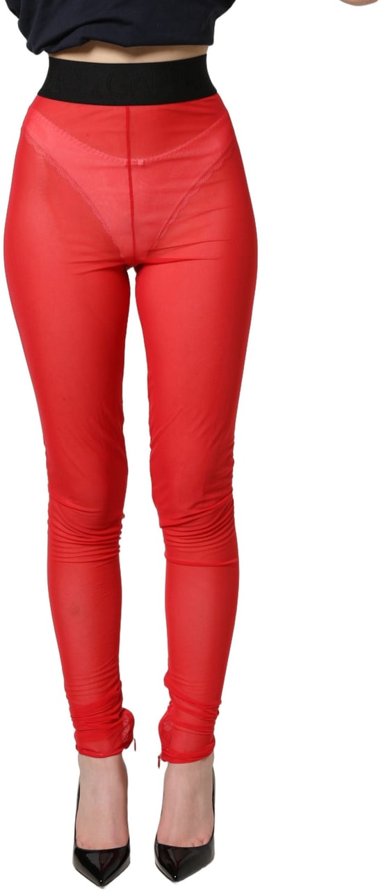 Dolce & Gabbana Red Nylon Stretch Slim Legging Trouser Pants Rood