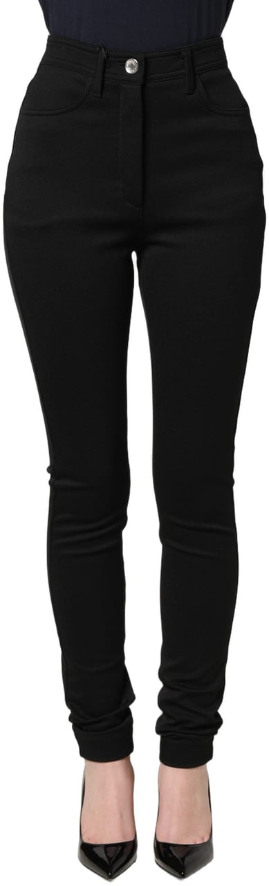 Dolce & Gabbana Black Nylon Stretch Skinny High Waist Pants Zwart