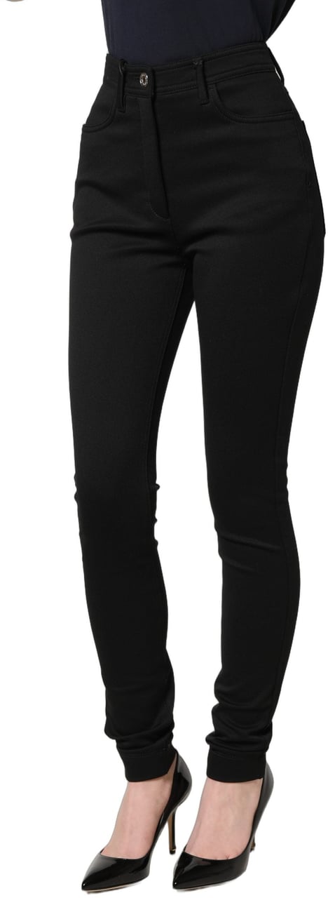 Dolce & Gabbana Black Nylon Stretch Skinny High Waist Pants Zwart