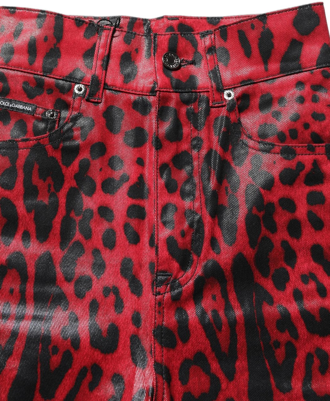 Dolce & Gabbana Red Leopard Skinny High Waist Denim Jeans Rood