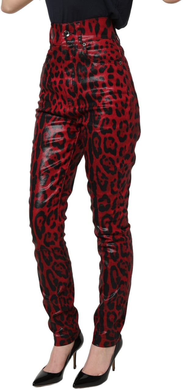 Dolce & Gabbana Red Leopard Skinny High Waist Denim Jeans Rood