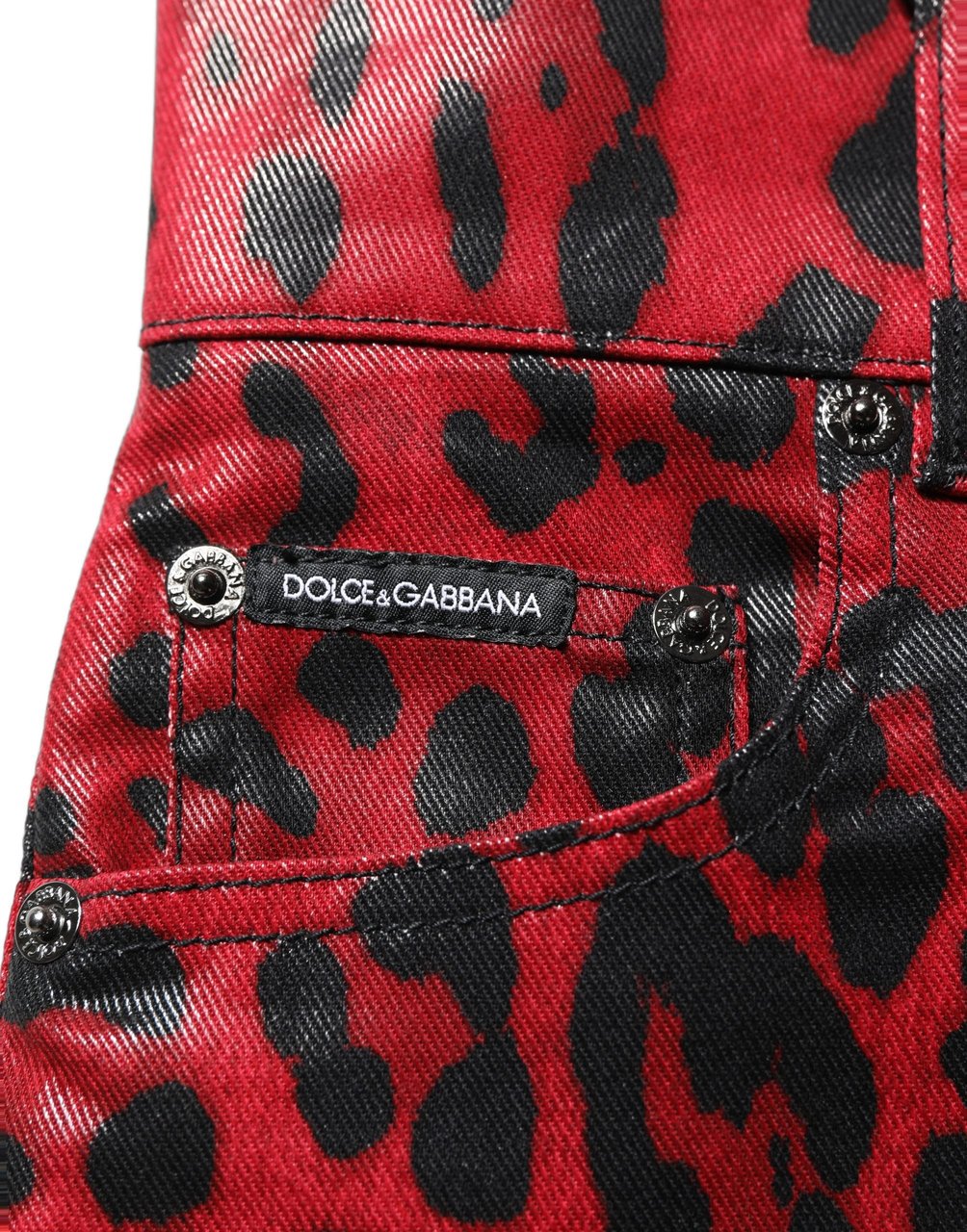 Dolce & Gabbana Red Leopard Skinny High Waist Denim Jeans Rood