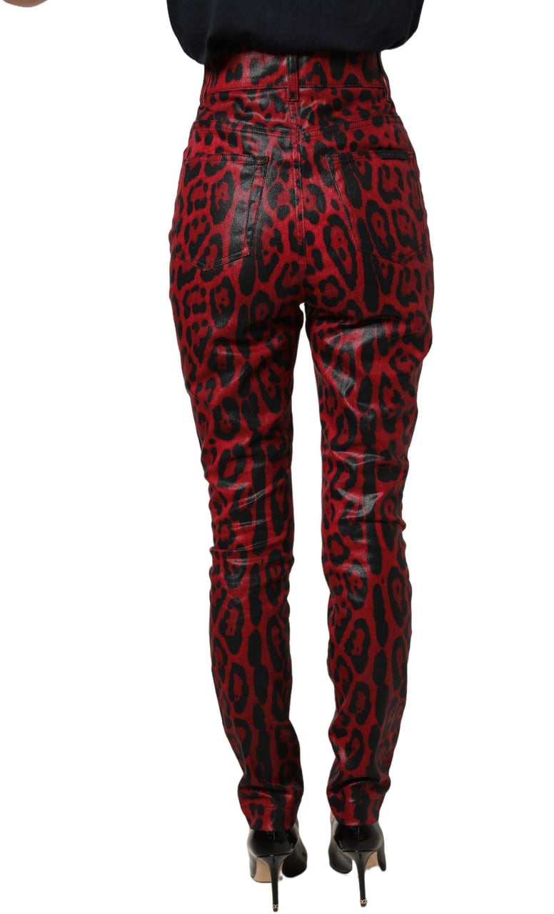 Dolce & Gabbana Red Leopard Skinny High Waist Denim Jeans Rood