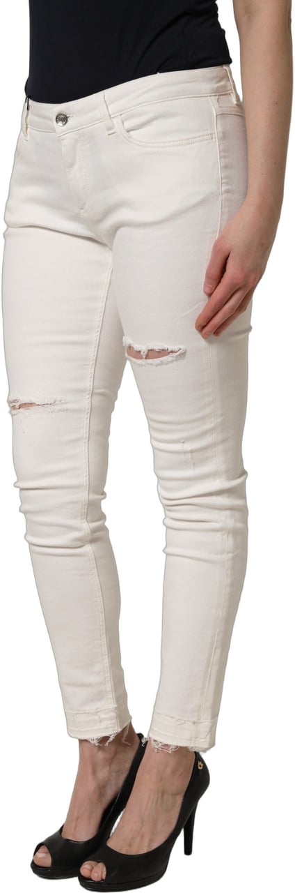 Dolce & Gabbana White Tattered Skinny Cotton Denim Jeans Wit