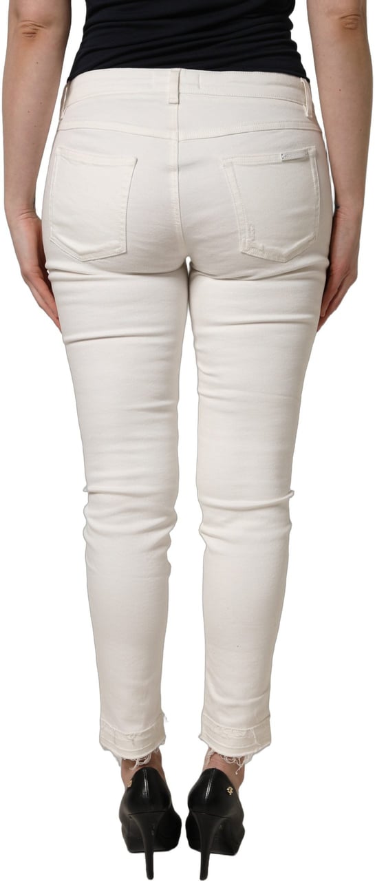 Dolce & Gabbana White Tattered Skinny Cotton Denim Jeans Wit
