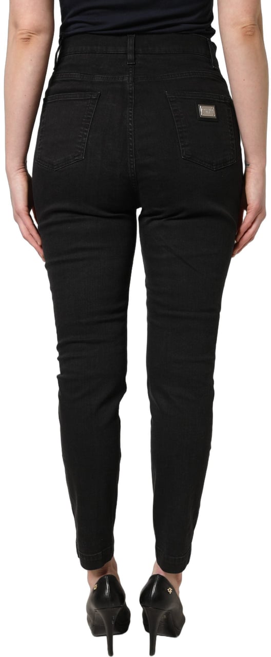 Dolce & Gabbana Black Skinny Cotton High Waist Denim Jeans Zwart