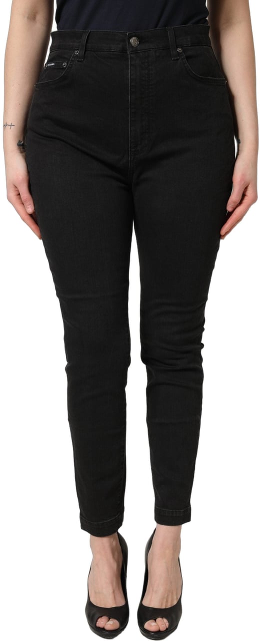 Dolce & Gabbana Black Skinny Cotton High Waist Denim Jeans Zwart