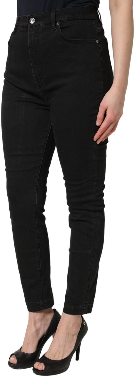 Dolce & Gabbana Black Skinny Cotton High Waist Denim Jeans Zwart