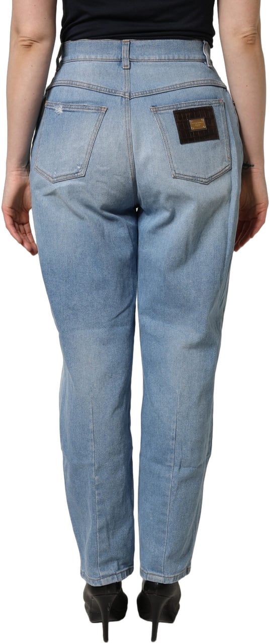Dolce & Gabbana Blue Distressed Pleated Cotton Denim Jeans Blauw