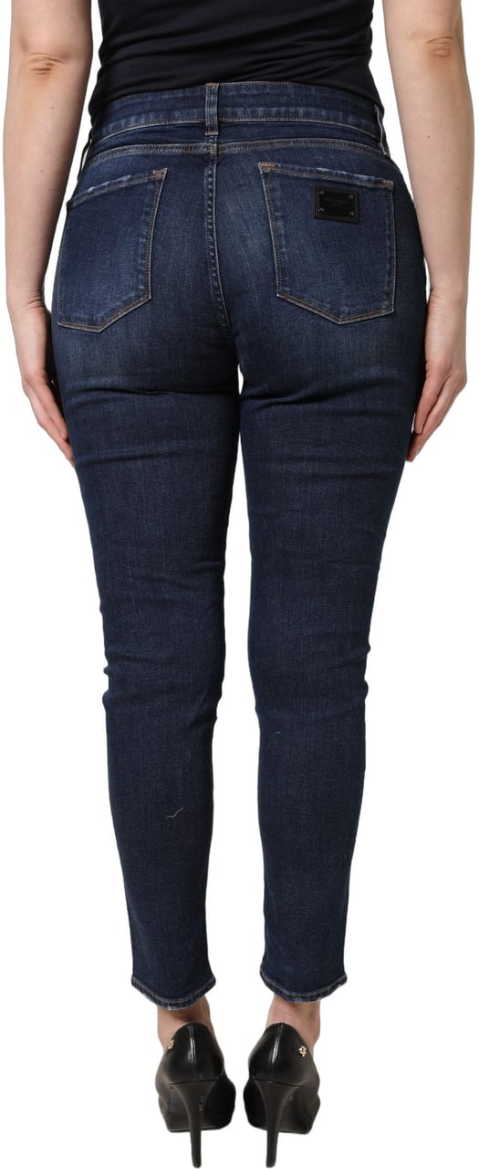 Dolce & Gabbana Blue Distressed Skinny Cotton Denim Jeans Blauw