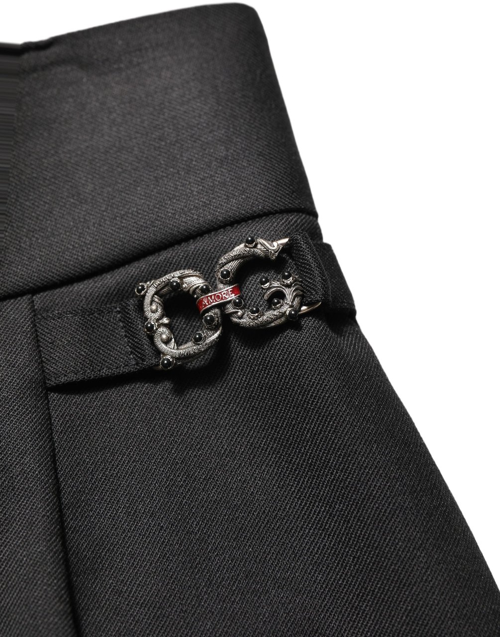 Dolce & Gabbana Black Wool High Waisted Logo Trouser Pants Zwart