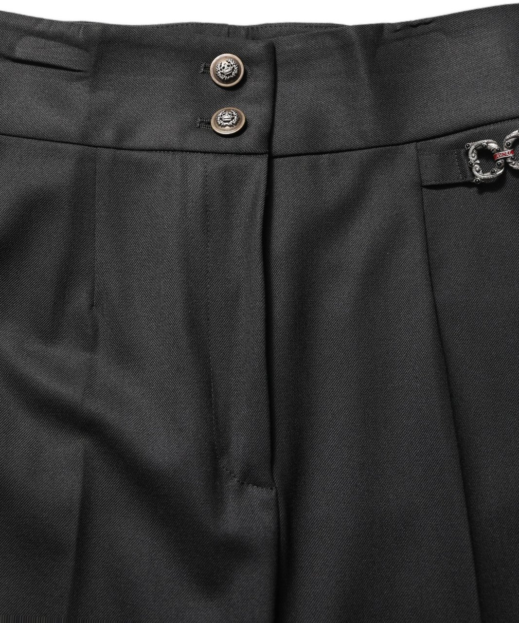 Dolce & Gabbana Black Wool High Waisted Logo Trouser Pants Zwart