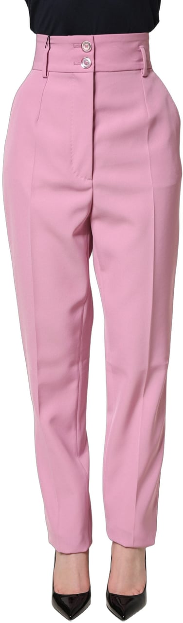Dolce & Gabbana Pink High Waisted Polyester Trouser Pants Roze