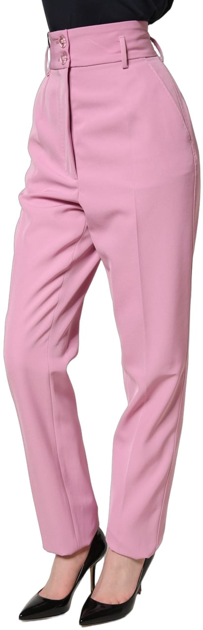 Dolce & Gabbana Pink High Waisted Polyester Trouser Pants Roze