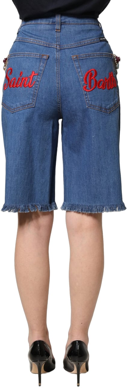 Dolce & Gabbana Blue Cotton Embellished BermudaDenim Shorts Blauw