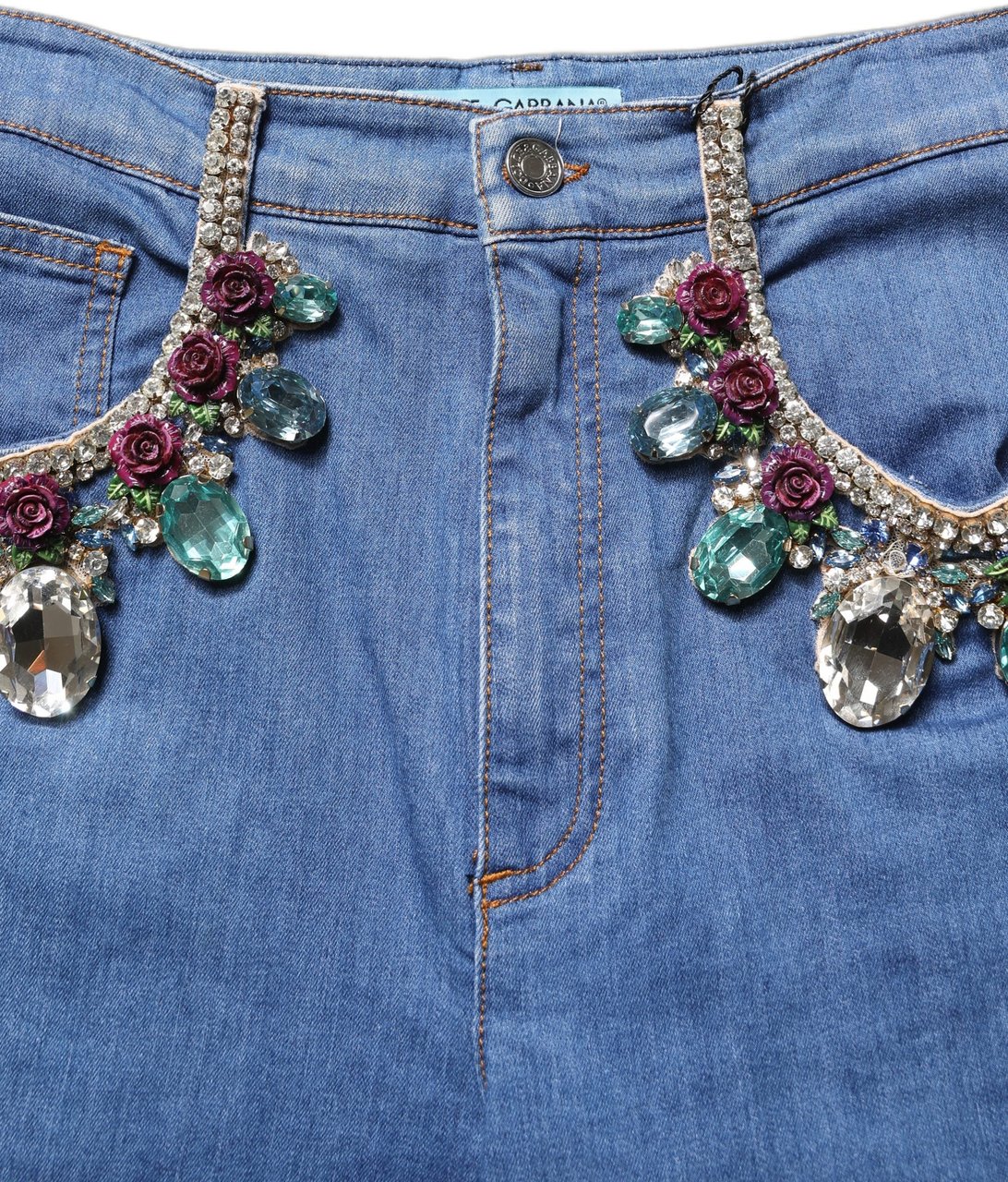 Dolce & Gabbana Blue Cotton Embellished BermudaDenim Shorts Blauw