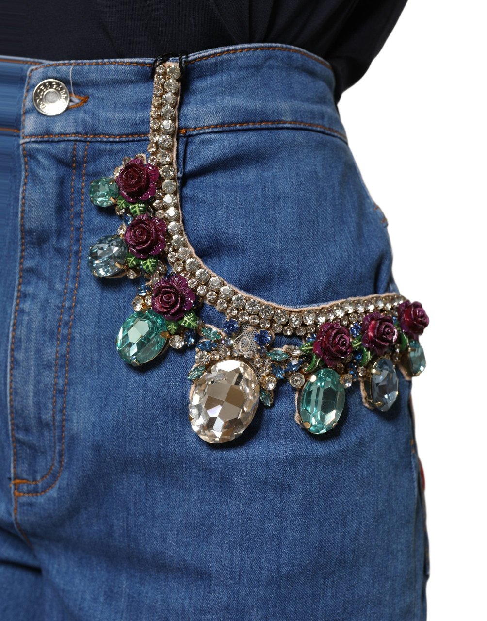 Dolce & Gabbana Blue Cotton Embellished BermudaDenim Shorts Blauw