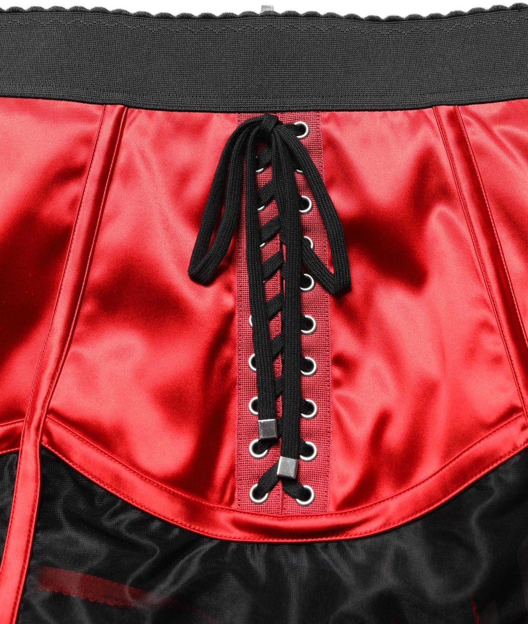 Dolce & Gabbana Red Satin Corset Style High Waist Mini Skirt Rood