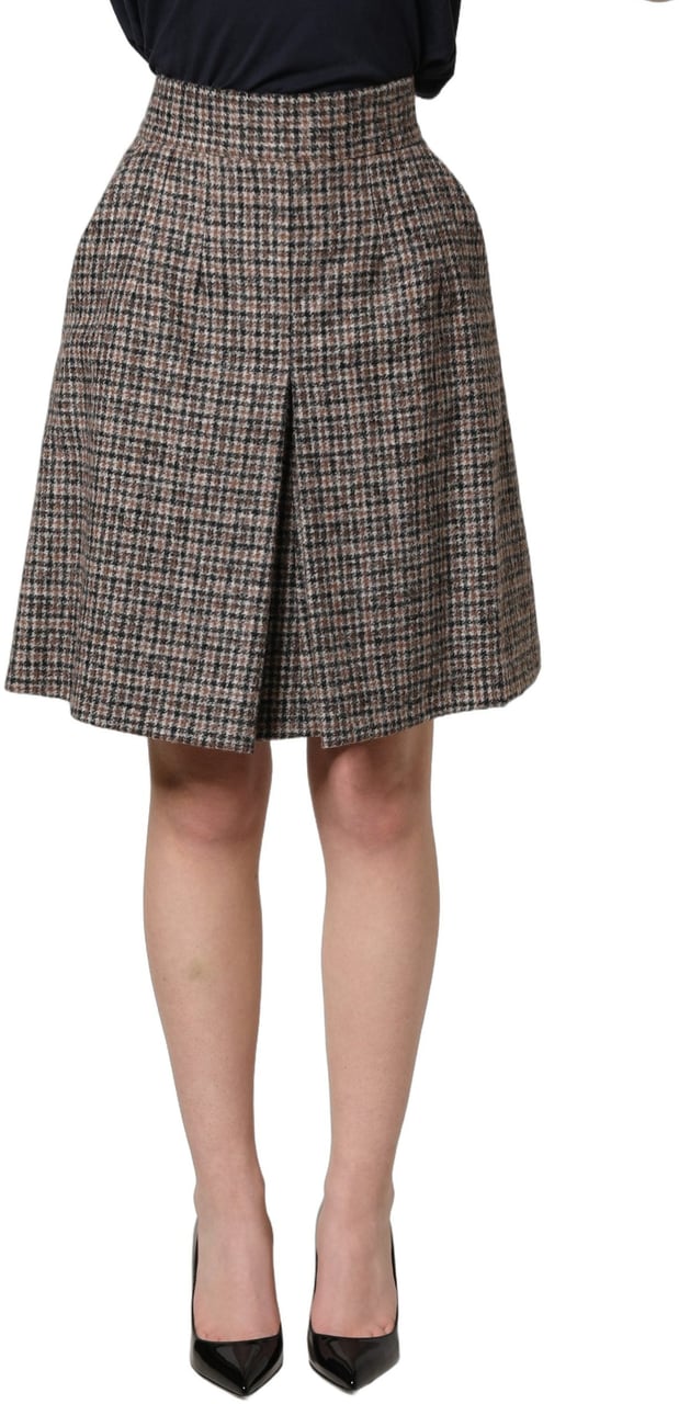 Dolce & Gabbana Brown Tweed Kick Pleat High Waist Mini Skirt Bruin