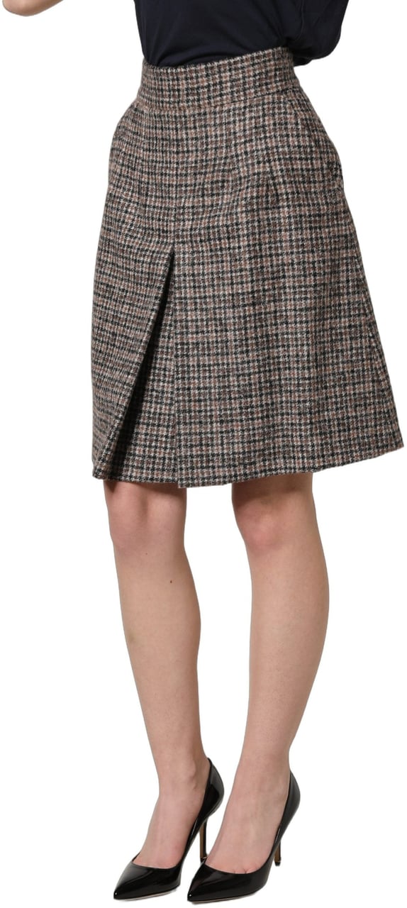 Dolce & Gabbana Brown Tweed Kick Pleat High Waist Mini Skirt Bruin