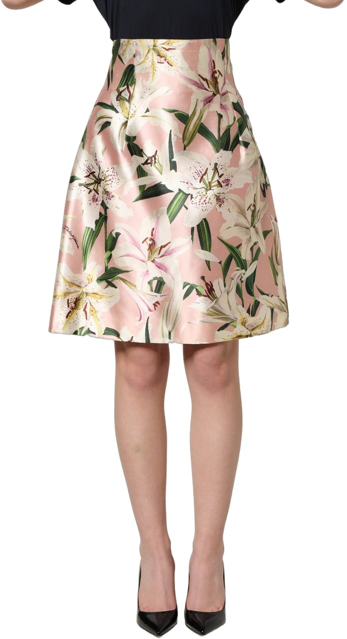 Dolce & Gabbana Pink Lilium High Waist Knee Length Skirt Roze