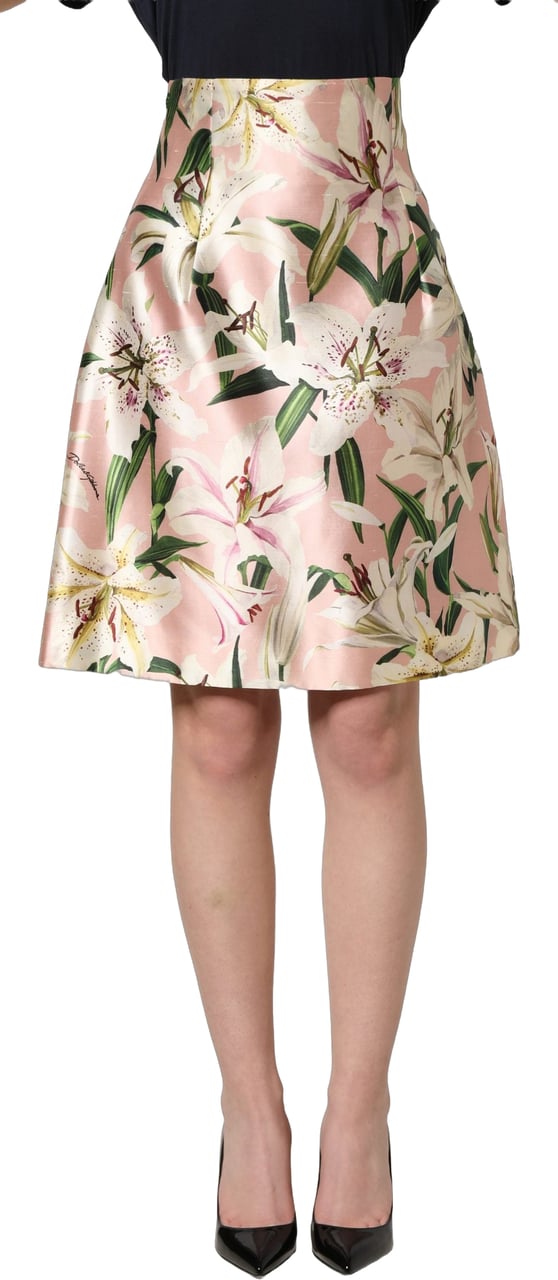 Dolce & Gabbana Pink Lilium High Waist Knee Length Skirt Roze