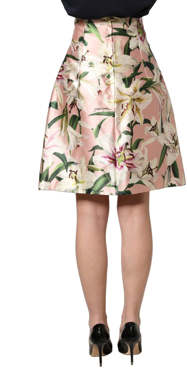 Dolce & Gabbana Pink Lilium High Waist Knee Length Skirt Roze