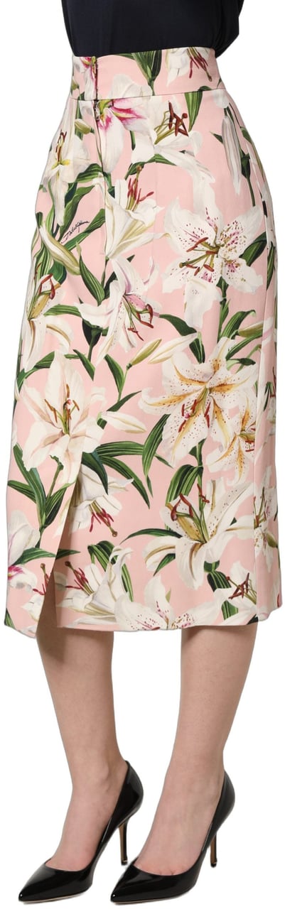 Dolce & Gabbana Pink Lilium Print High Waist Pencil Skirt Roze
