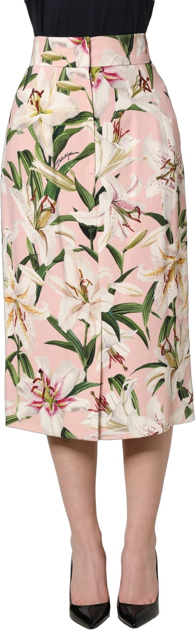 Dolce & Gabbana Pink Lilium Print High Waist Pencil Skirt Roze