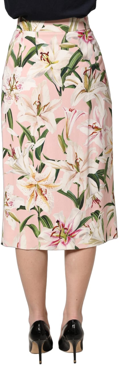 Dolce & Gabbana Pink Lilium Print High Waist Pencil Skirt Roze