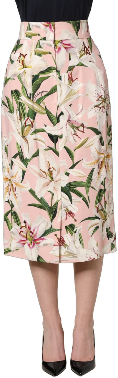 Dolce & Gabbana Pink Lilium Print High Waist Pencil Skirt Roze