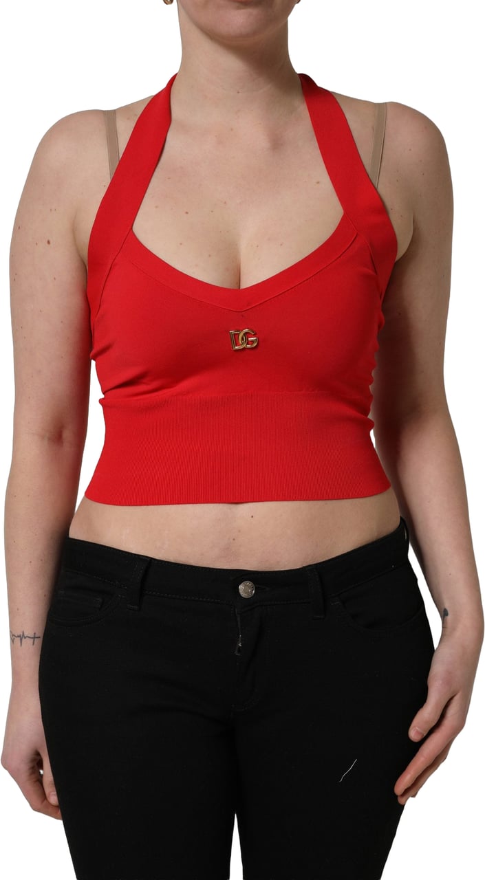 Dolce & Gabbana Red Viscose Sleeveless Halter Crop Tank Top Rood
