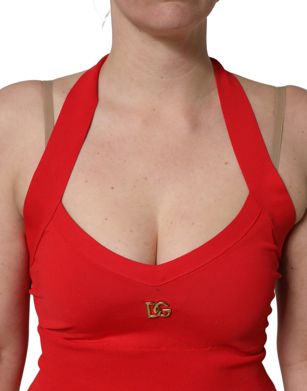 Dolce & Gabbana Red Viscose Sleeveless Halter Crop Tank Top Rood