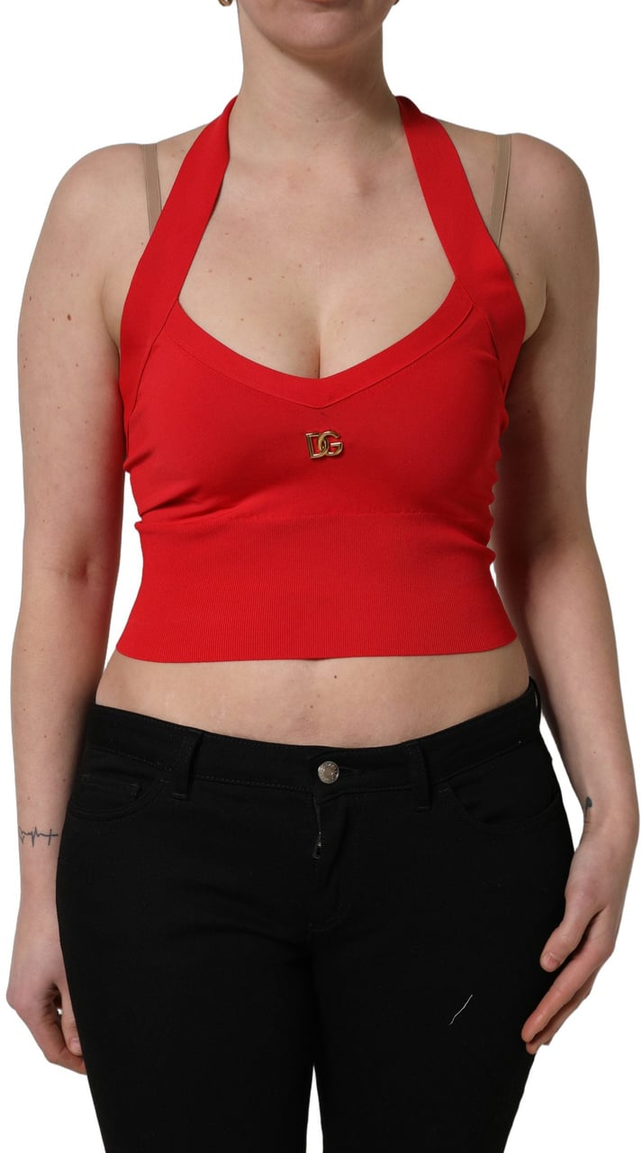 Dolce & Gabbana Red Viscose Sleeveless Halter Crop Tank Top Rood