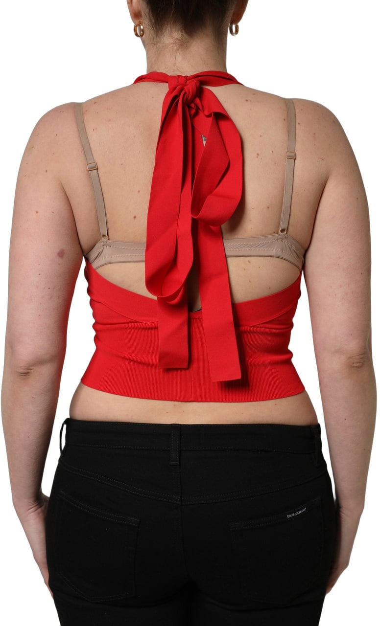 Dolce & Gabbana Red Viscose Sleeveless Halter Crop Tank Top Rood