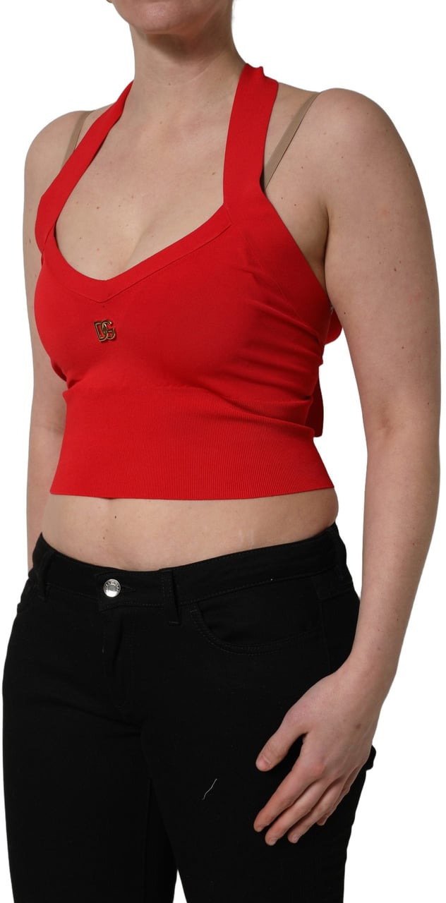 Dolce & Gabbana Red Viscose Sleeveless Halter Crop Tank Top Rood