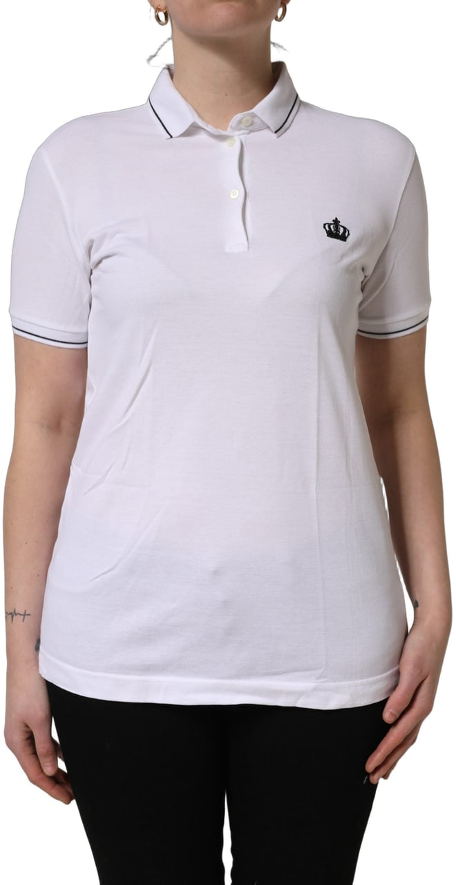 Dolce & Gabbana White Crown Cotton Short Sleeves Polo Top Wit