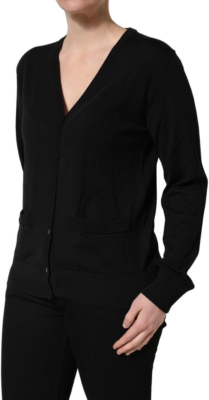 Dolce & Gabbana Black Wool Knit Button Cardigan Sweater Zwart