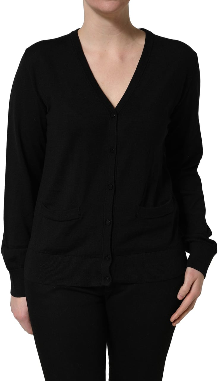 Dolce & Gabbana Black Wool Knit Button Cardigan Sweater Zwart