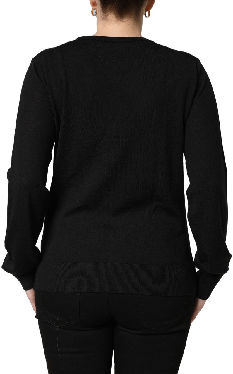 Dolce & Gabbana Black Wool Knit Button Cardigan Sweater Zwart