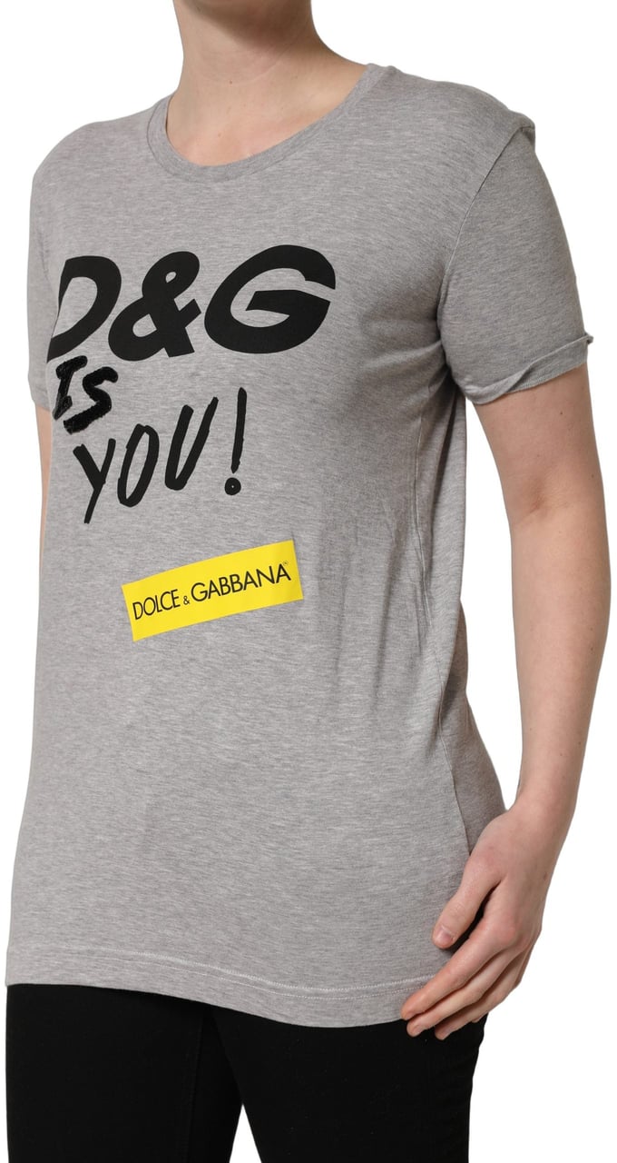 Dolce & Gabbana Gray Cotton Logo Printed Crew Neck T-shirt Grijs