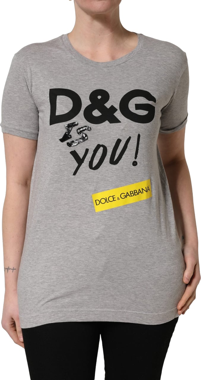 Dolce & Gabbana Gray Cotton Logo Printed Crew Neck T-shirt Grijs