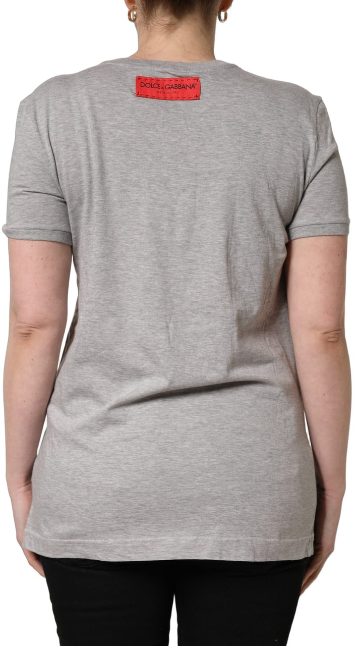 Dolce & Gabbana Gray Cotton Logo Printed Crew Neck T-shirt Grijs