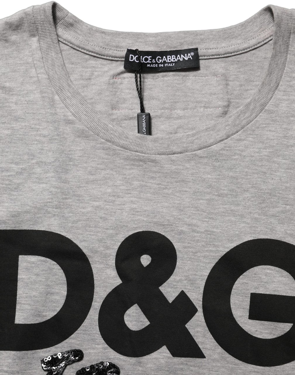 Dolce & Gabbana Gray Cotton Logo Printed Crew Neck T-shirt Grijs