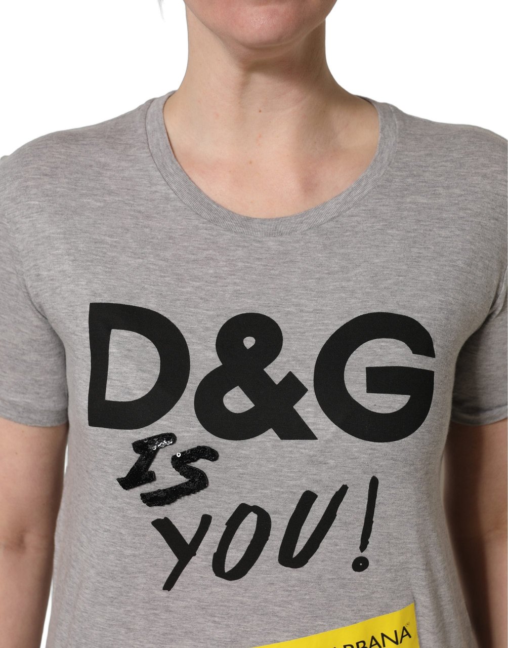 Dolce & Gabbana Gray Cotton Logo Printed Crew Neck T-shirt Grijs