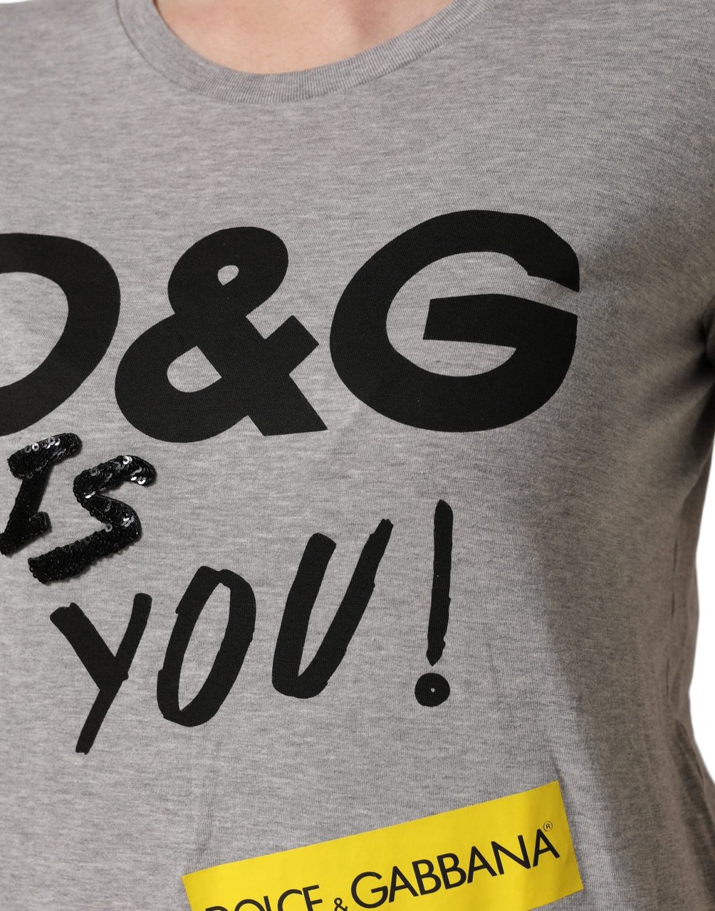 Dolce & Gabbana Gray Cotton Logo Printed Crew Neck T-shirt Grijs