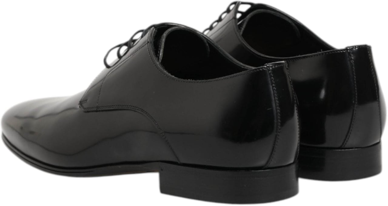 Dolce & Gabbana Black Calfskin Leather Derby Men Dress Shoes Zwart