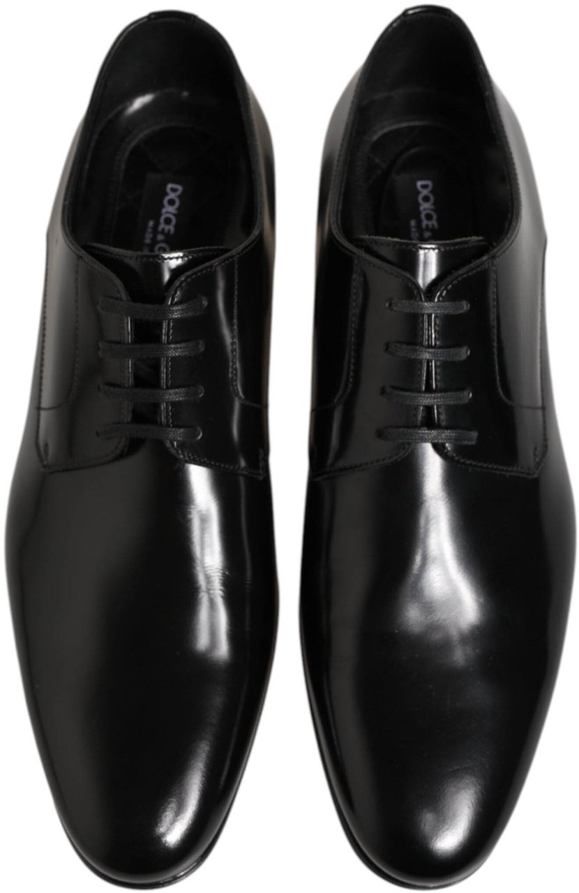 Dolce & Gabbana Black Calfskin Leather Derby Men Dress Shoes Zwart